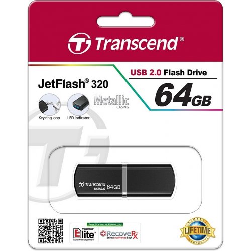 Купить Накопитель Transcend JetFlash 320 64GB Black (TS64GJF320K) - цена в Харькове, Киеве, Днепре, Одессе
в интернет-магазине Telemart фото