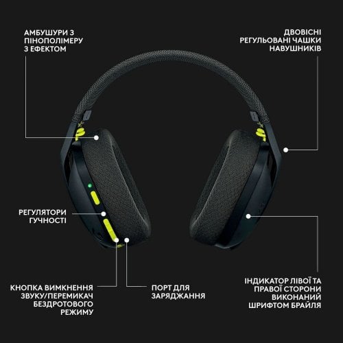 Купить Наушники Logitech G435 Lightspeed (981-001050) Black/Yellow - цена в Харькове, Киеве, Днепре, Одессе
в интернет-магазине Telemart фото