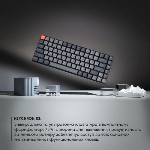 Клавіатура Keychron K3 84 keys White LED Low Profile Gateron Red (K3A1) Black купити в Україні: Київ, Львів, Хмельницький, Тернопіль, Івано-Франківськ | Низька ціна, відгуки, характеристики від TELEMART фото