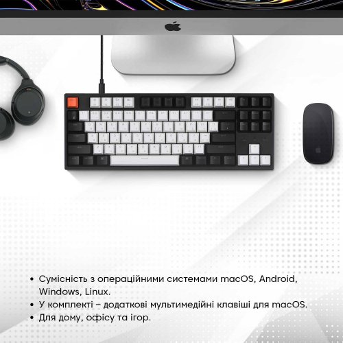 Клавіатура Keychron C1 87 keys Wired RGB Gateron Red (C1B1) Black купити в Україні: Київ, Львів, Хмельницький, Тернопіль, Івано-Франківськ | Низька ціна, відгуки, характеристики від TELEMART фото