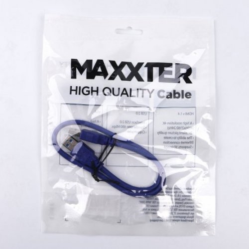 Купити Кабель Maxxter USB 3.0 AM-AM 0.5m (U-AMAM3-0.5m) Blue - ціна в Києві, Львові, Вінниці, Хмельницькому, Франківську, Україні | інтернет-магазин TELEMART.UA фото