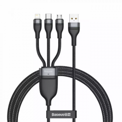 Кабель Baseus Flash Series One-for-three Fast Charging Data Cable USB to M+L+C 5A 1.2m (CA1T3-G1) Black