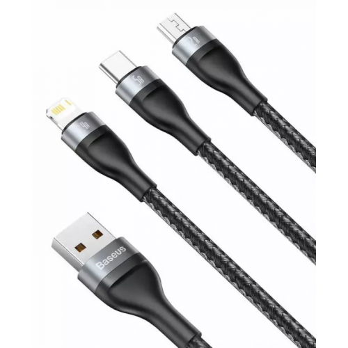 Купить Кабель Baseus Flash Series One-for-three Fast Charging Data Cable USB to M+L+C 5A 1.2m (CA1T3-G1) Black - цена в Харькове, Киеве, Днепре, Одессе
в интернет-магазине Telemart фото