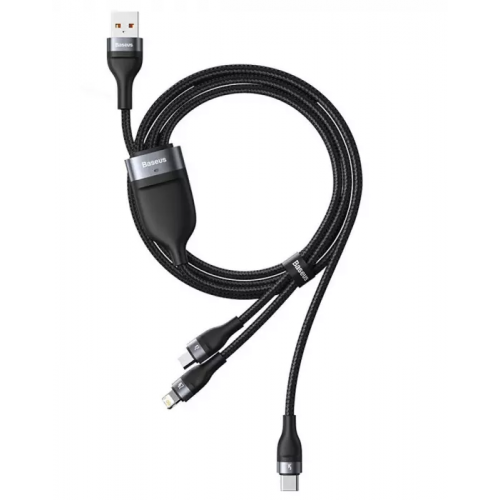 Купить Кабель Baseus Flash Series One-for-three Fast Charging Data Cable USB to M+L+C 5A 1.2m (CA1T3-G1) Black - цена в Харькове, Киеве, Днепре, Одессе
в интернет-магазине Telemart фото