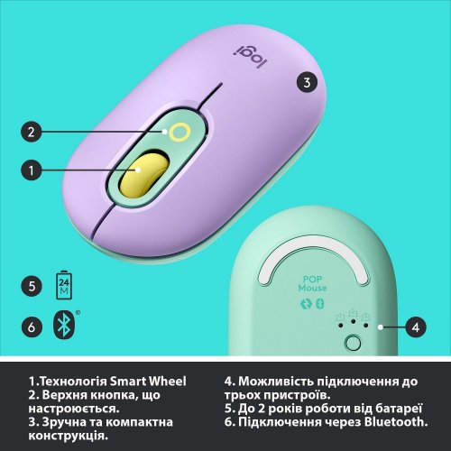Купить Мышка Logitech POP (910-006547) Daydream Mint - цена в Харькове, Киеве, Днепре, Одессе
в интернет-магазине Telemart фото