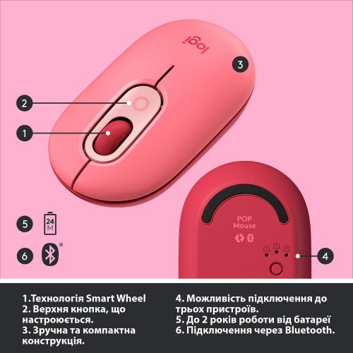 Купить Мышка Logitech POP (910-006548) Heartbreaker Rose - цена в Харькове, Киеве, Днепре, Одессе
в интернет-магазине Telemart фото