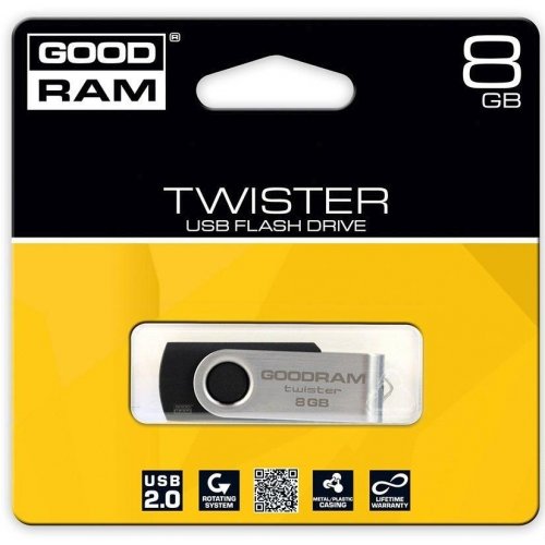 Купить Накопитель GoodRAM Twister 8GB Black (PD8GH2GRTSKR9) - цена в Харькове, Киеве, Днепре, Одессе
в интернет-магазине Telemart фото