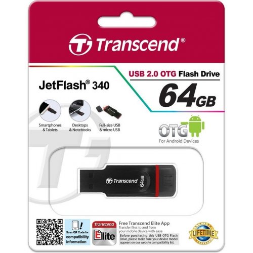 Накопитель Transcend JetFlash 340 USB 2.0/MicroUSB 64GB Black-Red (TS64GJF340) купить в Украине | Telemart фото