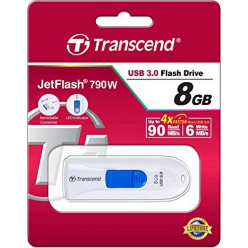 Купить Накопитель Transcend JetFlash 790 USB 3.0 8GB White (TS8GJF790W) - цена в Харькове, Киеве, Днепре, Одессе
в интернет-магазине Telemart фото