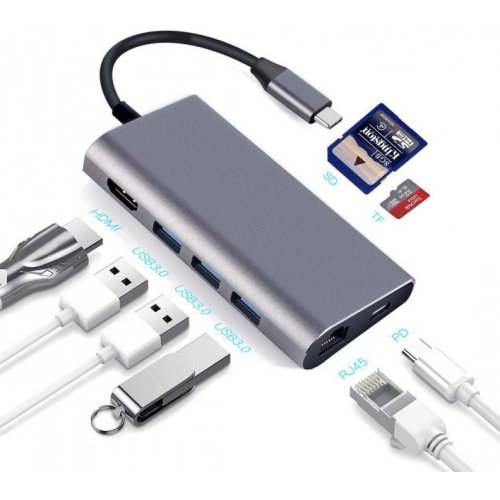 Купить USB-хаб Dynamode USB Type-C to HDMI, 3 х USB3.0/RJ45/USB Type-C/SD/MicroSD (DOCK-USB-TYPEC-HDMI-USB3.0-RJ45) - цена в Харькове, Киеве, Днепре, Одессе
в интернет-магазине Telemart фото