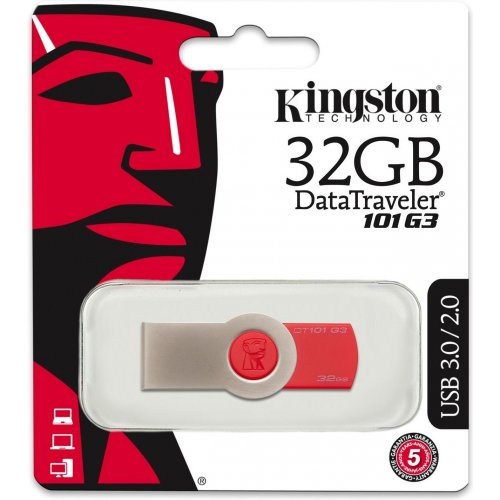 Купити Накопичувач Kingston DataTraveler 101 G3 32GB Red (DT101G3/32GB) - ціна в Києві, Львові, Вінниці, Хмельницькому, Франківську, Україні | інтернет-магазин TELEMART.UA фото