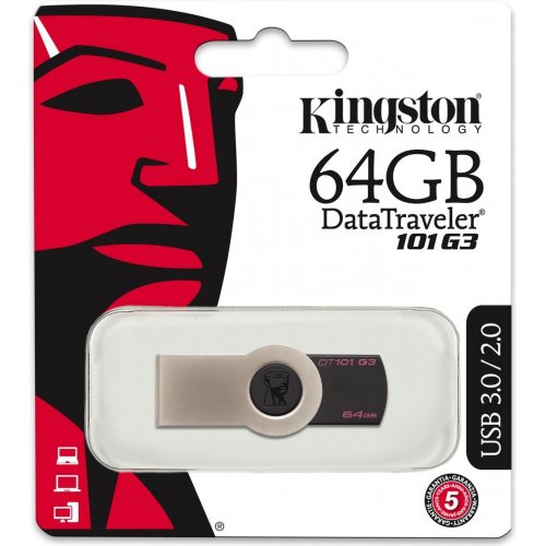 Купити Накопичувач Kingston DataTraveler 101 G3 64GB Black (DT101G3/64GB) - ціна в Києві, Львові, Вінниці, Хмельницькому, Франківську, Україні | інтернет-магазин TELEMART.UA фото