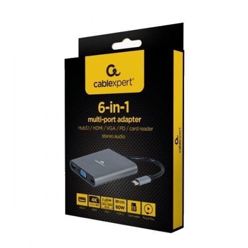 Купити USB-хаб Cablexpert USB Type-C 6 in 1 (A-CM-COMBO6-01) Grey - ціна в Києві, Львові, Вінниці, Хмельницькому, Франківську, Україні | інтернет-магазин TELEMART.UA фото