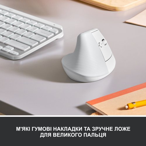 Купити Миша Logitech Lift Vertical Ergonomic (910-006475) Off-White/Pale Grey - ціна в Києві, Львові, Вінниці, Хмельницькому, Франківську, Україні | інтернет-магазин TELEMART.UA фото