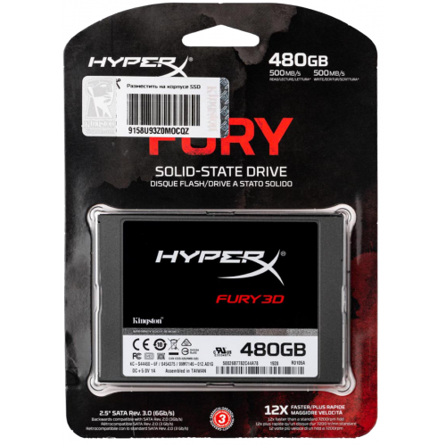 Продать SSD-диск Kingston HyperX Fury 3D TLC 480GB 2.5" (KC-S44480-6F) по Trade-In интернет-магазине Телемарт - Киев, Днепр, Украина фото