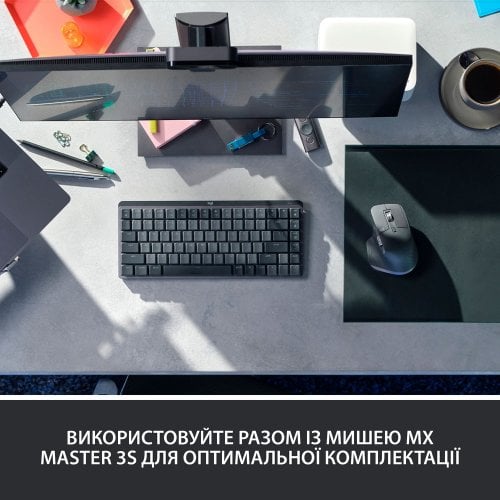 Купити Клавіатура Logitech MX Mechanical Mini Minimalist Wireless Illuminated (920-010782) Graphite - ціна в Києві, Львові, Вінниці, Хмельницькому, Франківську, Україні | інтернет-магазин TELEMART.UA фото