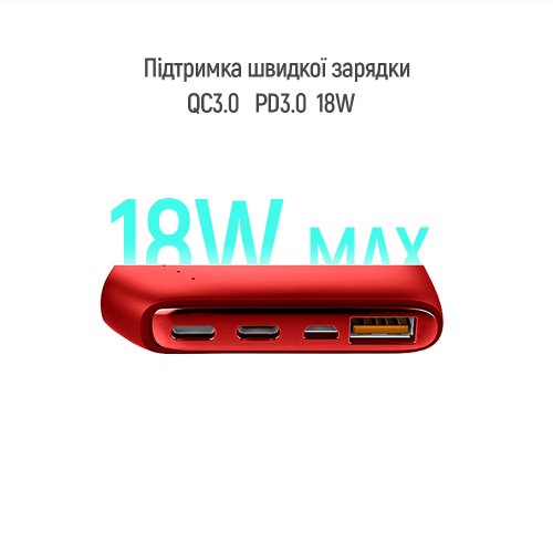 Powerbank ColorWay 10000mAh 18W (CW-PB100LPE3RD-PD) Red купити в Україні: Київ, Львів, Хмельницький, Тернопіль, Івано-Франківськ | Низька ціна, відгуки, характеристики від TELEMART фото