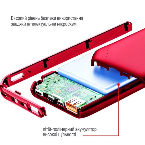 Powerbank ColorWay 10000mAh 18W (CW-PB100LPE3RD-PD) Red купити в Україні: Київ, Львів, Хмельницький, Тернопіль, Івано-Франківськ | Низька ціна, відгуки, характеристики від TELEMART фото