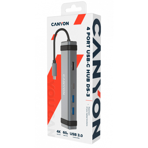 USB-хаб Canyon DS-3 USB Type-C 4 in 1 (CNS-TDS03DG) Grey купити в Україні: Київ, Львів, Хмельницький, Тернопіль, Івано-Франківськ | Низька ціна, відгуки, характеристики від TELEMART фото