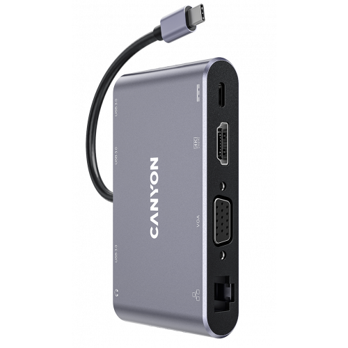 USB-хаб Canyon DS-14 USB Type-C 8 in 1 (CNS-TDS14) Dark Grey купити в Україні: Київ, Львів, Хмельницький, Тернопіль, Івано-Франківськ | Низька ціна, відгуки, характеристики від TELEMART фото