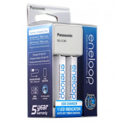 Зарядний пристрій Panasonic Compact Charger USB+ Eneloop 2AA 1900 mAh NI-MH (K-KJ80MCC20USB) купити в Україні: Київ, Львів, Хмельницький, Тернопіль, Івано-Франківськ | Низька ціна, відгуки, характеристики від TELEMART фото