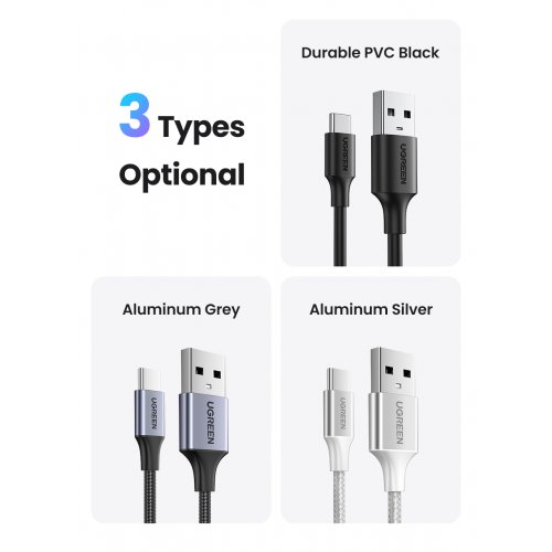 Кабель Ugreen US287 USB 2.0 to USB Type-C 3.0A (18W) 2m (60118) Black купити в Україні: Київ, Львів, Хмельницький, Тернопіль | Низька ціна, відгуки, характеристики від TELEMART фото