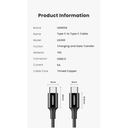 Купить Кабель Ugreen US300 USB 2.0 Type-C to USB Type-C 5.0A (100W) 2m (80372) Black - цена в Харькове, Киеве, Днепре, Одессе
в интернет-магазине Telemart фото