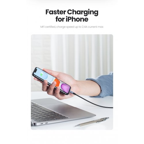 Кабель Ugreen US199 USB to Lightning 2.4A 1m (60156) Black купити в Україні: Київ, Львів, Хмельницький, Тернопіль, Івано-Франківськ | Низька ціна, відгуки, характеристики від TELEMART фото