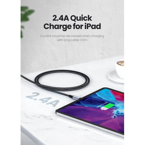 Кабель Ugreen US199 USB to Lightning 2.4A 1m (60156) Black купити в Україні: Київ, Львів, Хмельницький, Тернопіль, Івано-Франківськ | Низька ціна, відгуки, характеристики від TELEMART фото