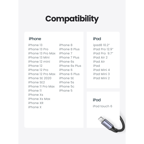 Кабель Ugreen US199 USB to Lightning 2.4A 1m (60156) Black купити в Україні: Київ, Львів, Хмельницький, Тернопіль, Івано-Франківськ | Низька ціна, відгуки, характеристики від TELEMART фото