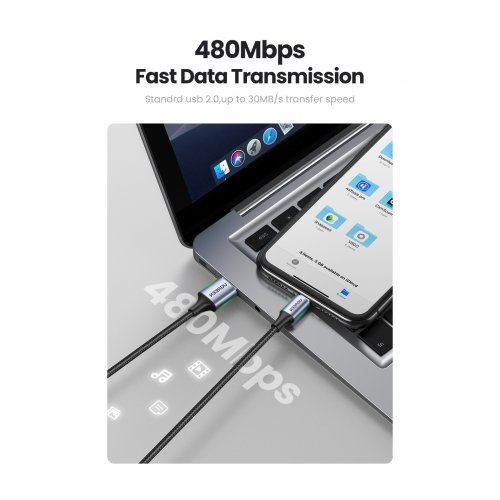 Кабель Ugreen US199 USB to Lightning 2.4A 1m (60156) Black купити в Україні: Київ, Львів, Хмельницький, Тернопіль, Івано-Франківськ | Низька ціна, відгуки, характеристики від TELEMART фото