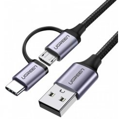 Кабель Ugreen US177 USB to microUSB + USB Type-C 3.0A 1m (30875) Black