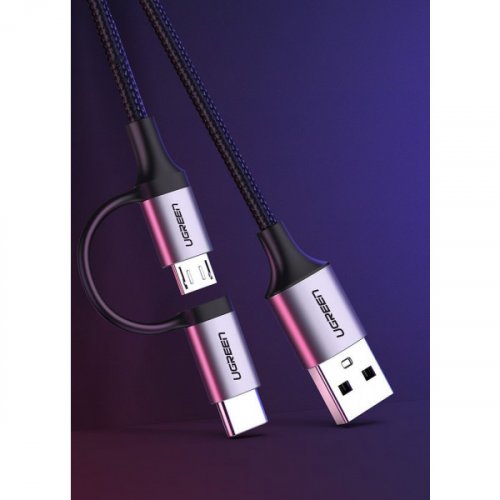 Кабель Ugreen US177 USB to microUSB + USB Type-C 3.0A 1m (30875) Black купити в Україні | Telemart фото