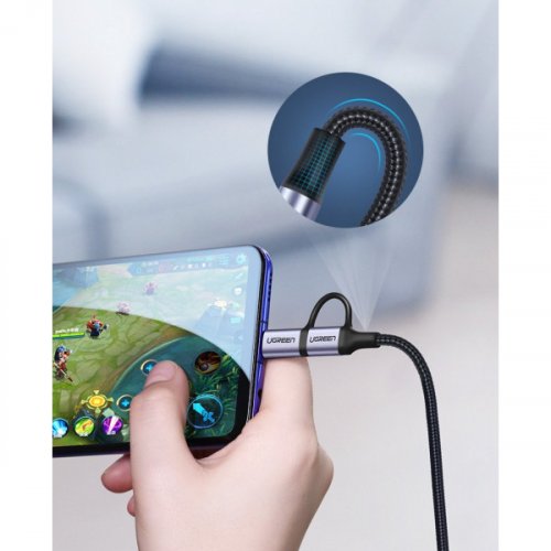 Кабель Ugreen US177 USB to microUSB + USB Type-C 3.0A 1m (30875) Black купити в Україні | Telemart фото