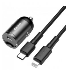 Фото Автомобильное зарядное устройство Baseus Tiny Star Mini PPS 30W Type-C + USB Type-C to Lightning (TZVCHX-0G) Black