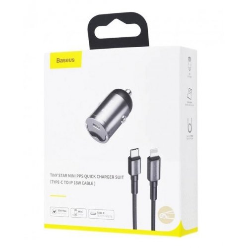 Автомобильное зарядное устройство Baseus Tiny Star Mini PPS 30W Type-C + USB Type-C to Lightning (TZVCHX-0G) Black купити в Україні: Київ, Львів, Хмельницький, Тернопіль, Івано-Франківськ | Низька ціна, відгуки, характеристики від TELEMART фото