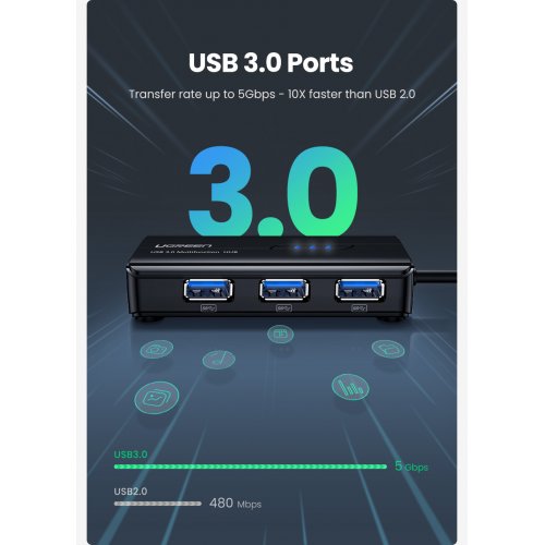 Купити USB-хаб UGreen USB 3.0 4 in 1 (20265) Black - ціна в Києві, Львові, Вінниці, Хмельницькому, Франківську, Україні | інтернет-магазин TELEMART.UA фото