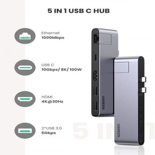 Купити USB-хаб UGreen USB Type-C 6 in 1 (50984) Gray - ціна в Києві, Львові, Вінниці, Хмельницькому, Франківську, Україні | інтернет-магазин TELEMART.UA фото