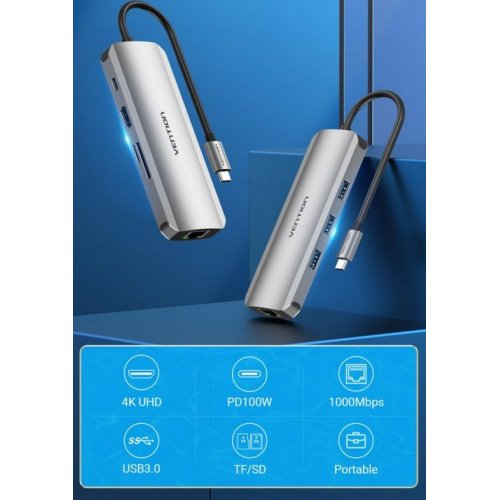 Купить USB-хаб Vention USB Type-C 8 in 1 (TOKHB) Silver - цена в Харькове, Киеве, Днепре, Одессе
в интернет-магазине Telemart фото