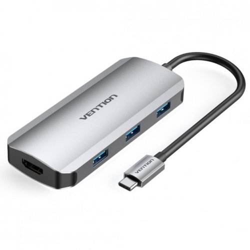 Купити USB-хаб Vention USB Type-C 6 in 1 (TOFHB) Silver - ціна в Києві, Львові, Вінниці, Хмельницькому, Франківську, Україні | інтернет-магазин TELEMART.UA фото