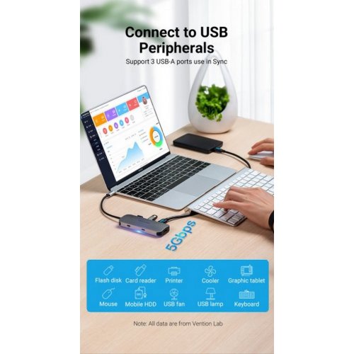 Купити USB-хаб Vention USB Type-C 6 in 1 (TOFHB) Silver - ціна в Києві, Львові, Вінниці, Хмельницькому, Франківську, Україні | інтернет-магазин TELEMART.UA фото