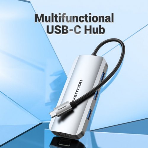 Купити USB-хаб Vention USB Type-C 6 in 1 (TOIHB) Silver - ціна в Києві, Львові, Вінниці, Хмельницькому, Франківську, Україні | інтернет-магазин TELEMART.UA фото