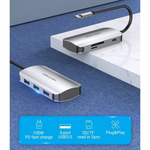 Купить USB-хаб Vention USB Type-C 6 in 1 (TNHHB) Silver - цена в Харькове, Киеве, Днепре, Одессе
в интернет-магазине Telemart фото