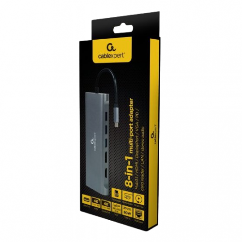 Купить USB-хаб Cablexpert USB Type-C 8 in 1 (A-CM-COMBO8-01) Gray - цена в Харькове, Киеве, Днепре, Одессе
в интернет-магазине Telemart фото