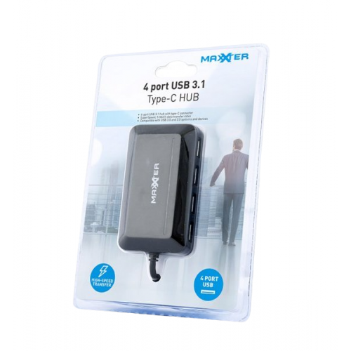 USB-хаб Maxxter USB 3.0 Type-C 4 in 1 (ACT-HUB3C-4P) Black купить в Украине | Telemart фото