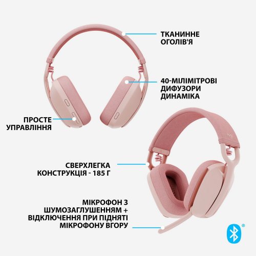 Фото Наушники Logitech Zone Vibe 100 (981-001224) Rose