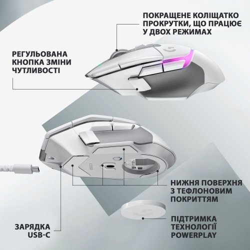 Купить Мышка Logitech G502 X Plus Wireless RGB (910-006171) White - цена в Харькове, Киеве, Днепре, Одессе
в интернет-магазине Telemart фото
