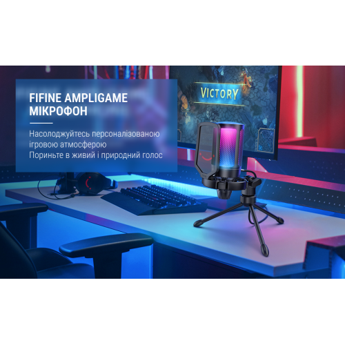 Микрофон Fifine AmpliGame A6V (A6V) Black купить в Украине: Киев, Днепр, Харьков, Одесса  | Низкая цена, отзывы, характеристики от TELEMART фото
