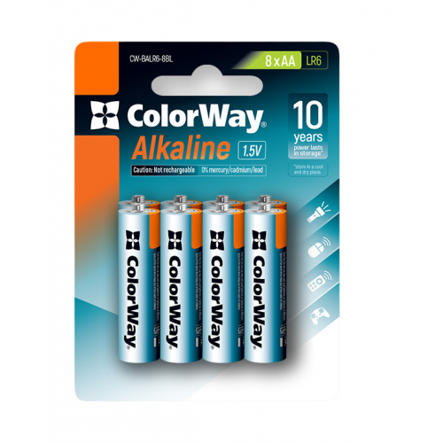 Купить Батарейки ColorWay AA Alkaline Power 8шт (CW-BALR06-8BL) - цена в Харькове, Киеве, Днепре, Одессе
в интернет-магазине Telemart фото