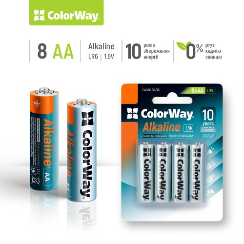Купить Батарейки ColorWay AA Alkaline Power 8шт (CW-BALR06-8BL) - цена в Харькове, Киеве, Днепре, Одессе
в интернет-магазине Telemart фото